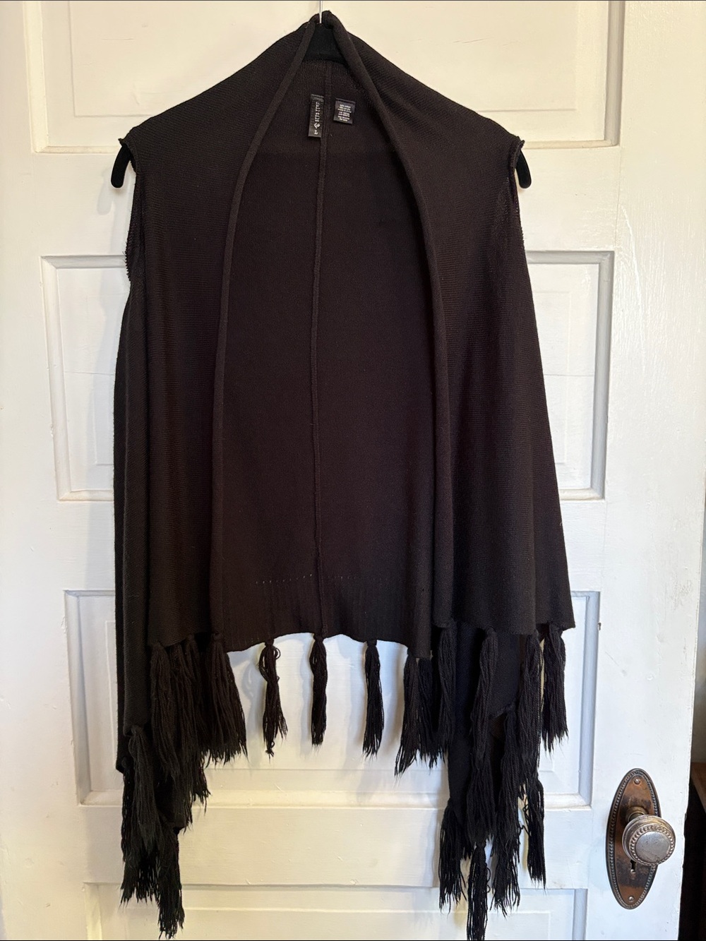 Black Fringe Open Front Knit Sweater Vest size L